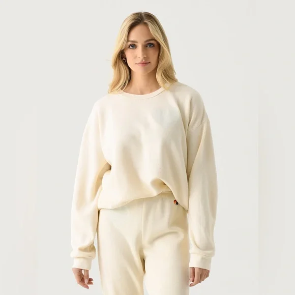 Aviator Nation Glitter Heart Crewneck Pullover Sweatshirt in Natural - Picture 2 of 13